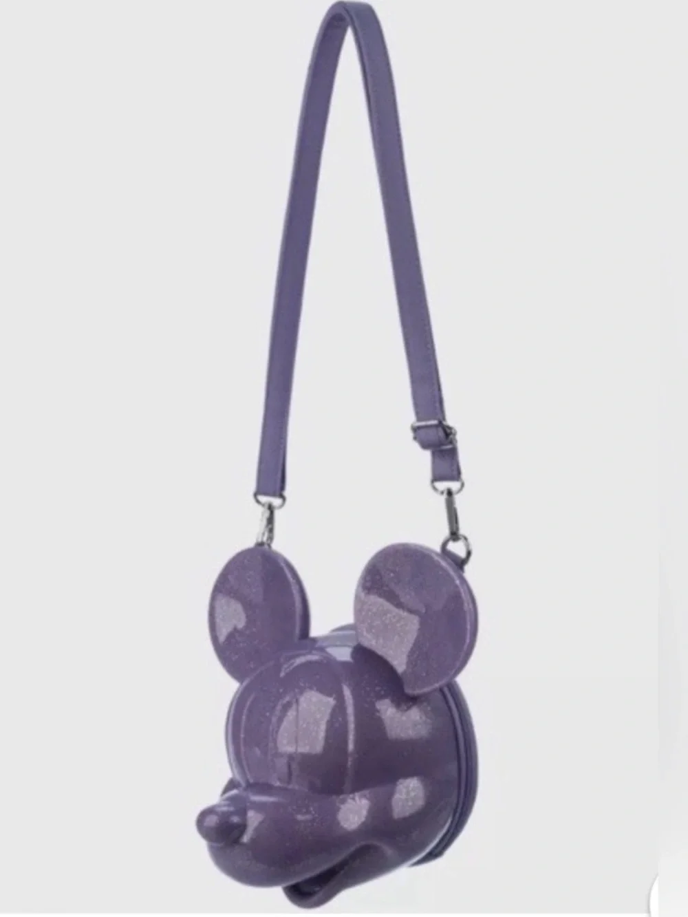 Disney Parks Loungefly Mickey Mouse 3D Head Purple Glitter Crossbody Bag